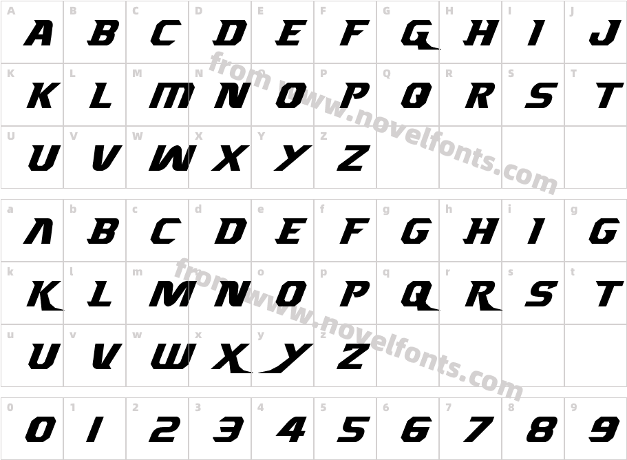 Borgsquad ItalicCharacter Map