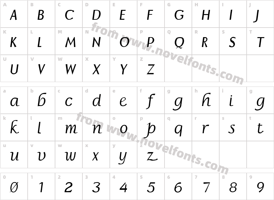 BorzoiItalicCharacter Map