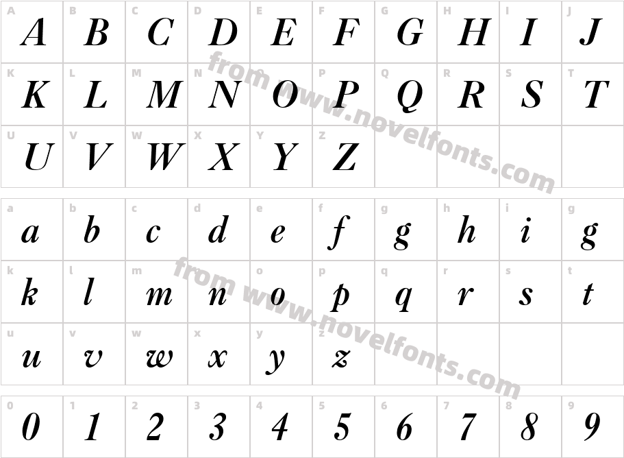 Caslon Bold Italic BTCharacter Map