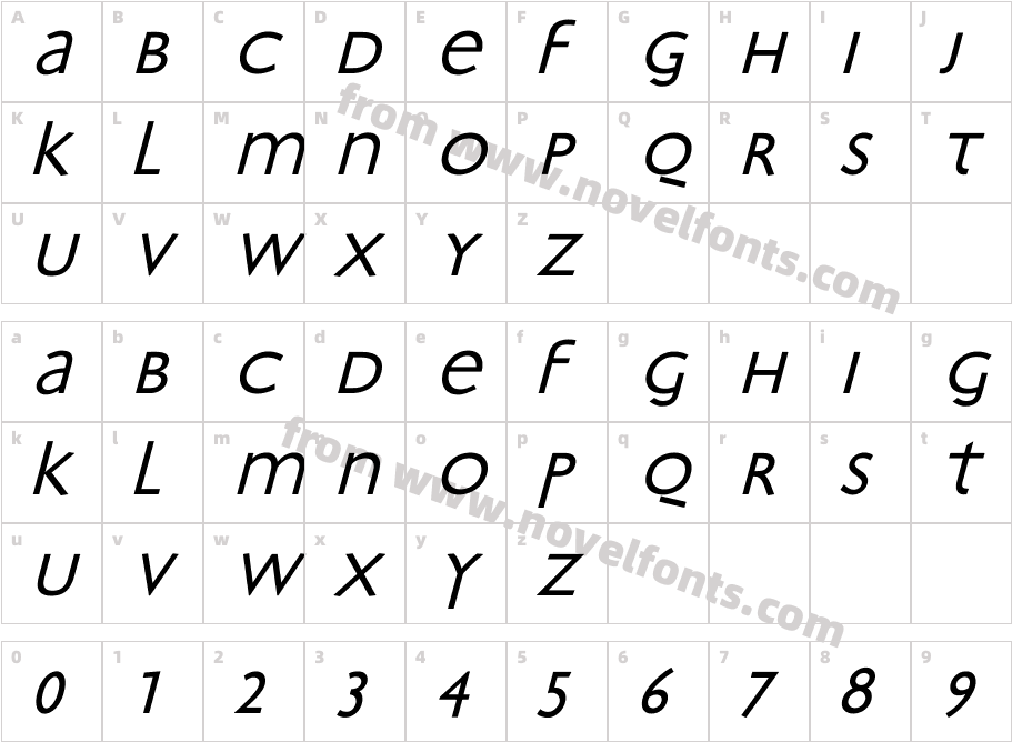 Bradbury-ObliqueCharacter Map