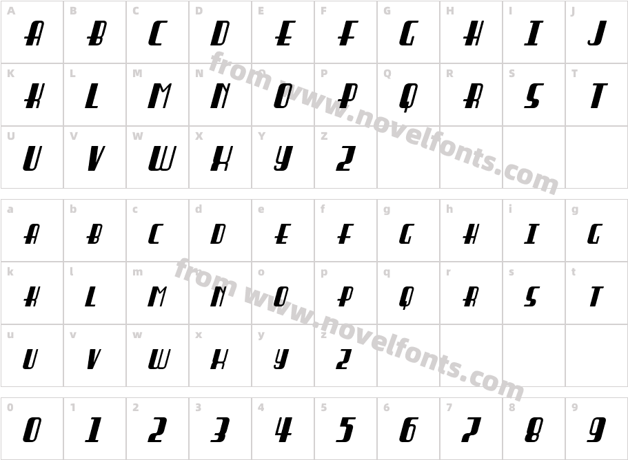 Braddington ItalicCharacter Map