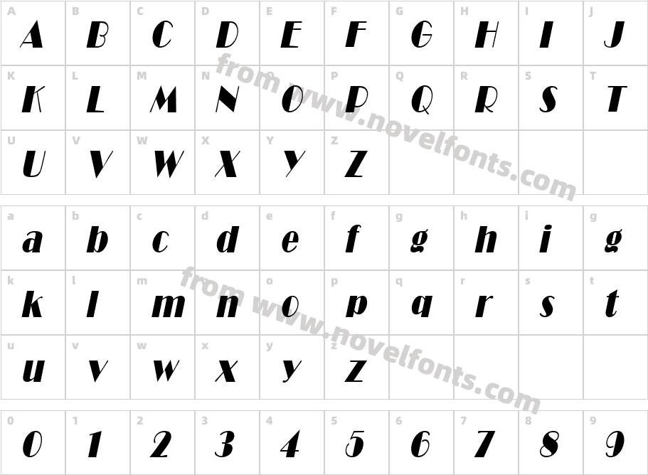 Brando Condensed ItalicCharacter Map