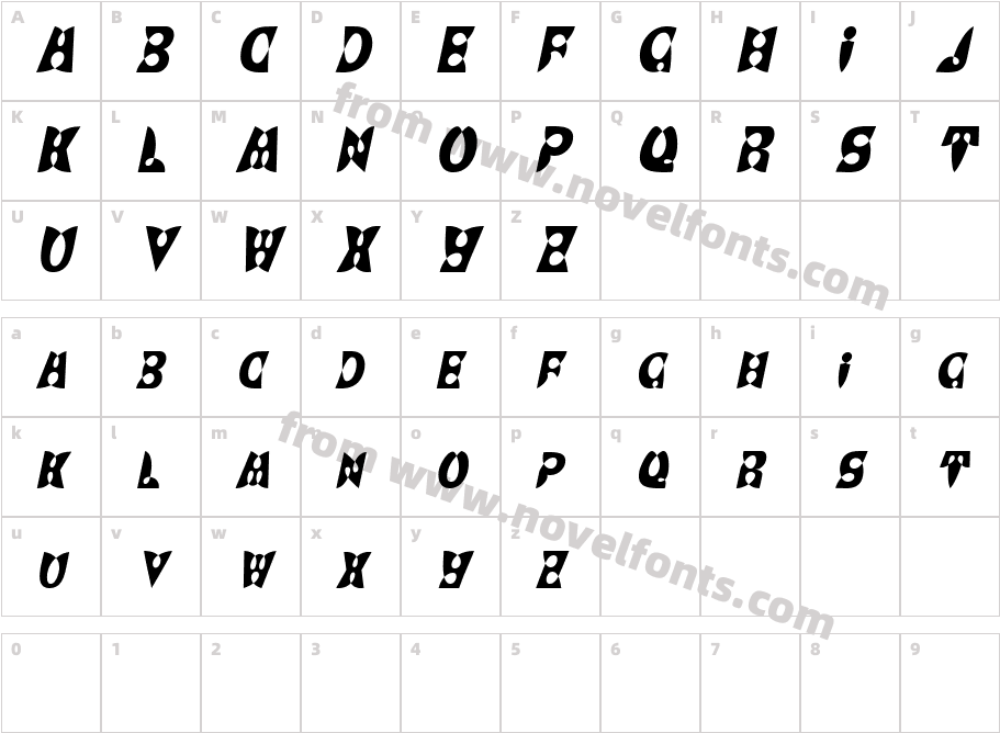 BrashDisplayCaps ItalicCharacter Map