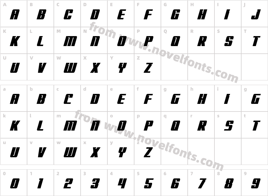 '89 Speed Affair CondensedItalCharacter Map