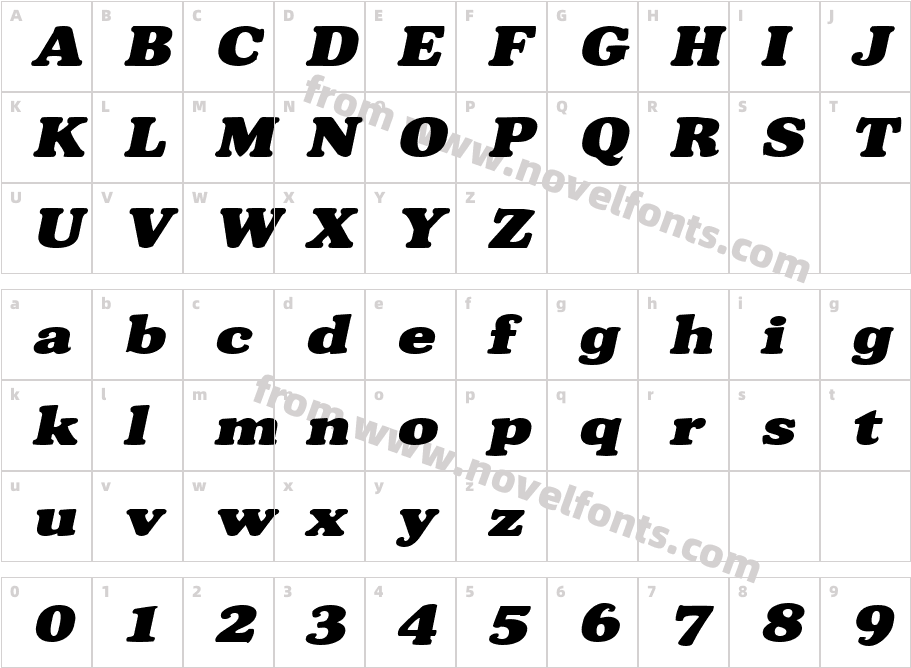 Broadside-Extended ItalicCharacter Map