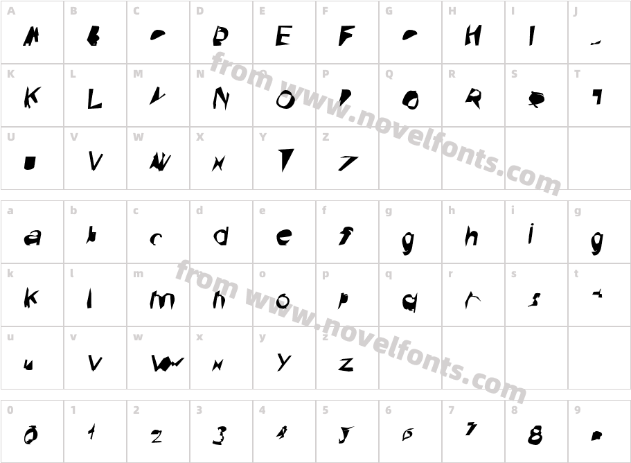 Broken Bold Extended ObliqueCharacter Map