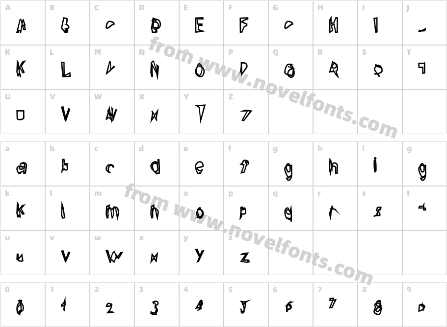 Broken Lamp CondensedCharacter Map