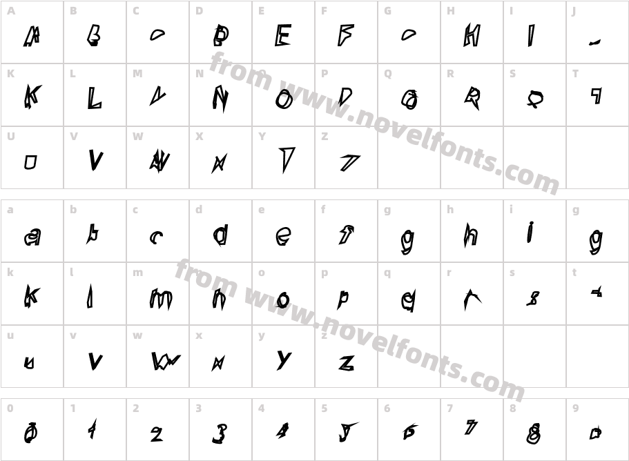 Broken Lamp ObliqueCharacter Map