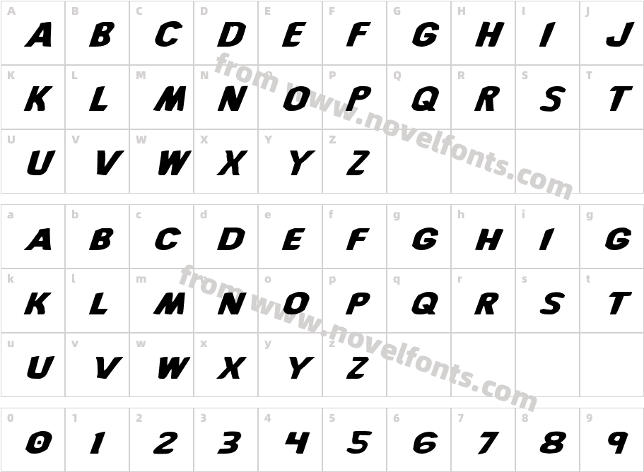 Bronic Expanded ItalicCharacter Map