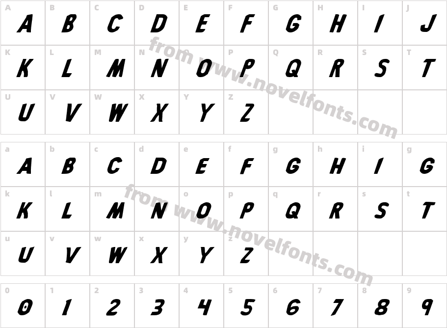 Bronic ItalicCharacter Map