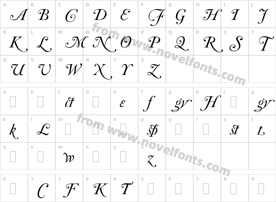 CaslonItalicSwashesPlainCharacter Map