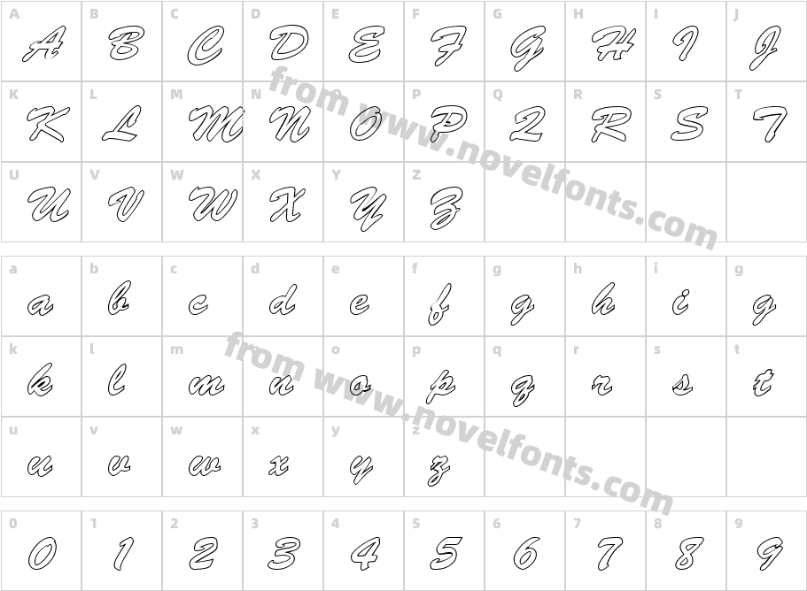 BrushStrokeHollow RegularCharacter Map