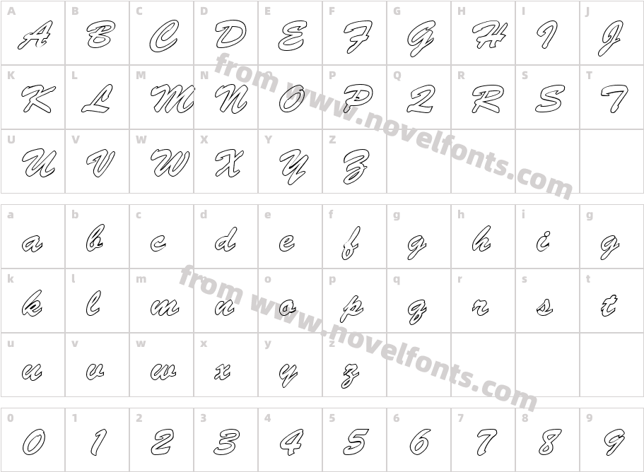 BrushedScript HollowCharacter Map