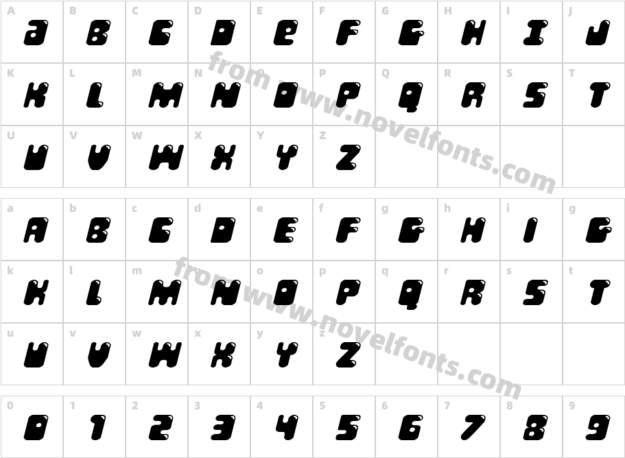 Bubble Butt Expanded ItalicCharacter Map