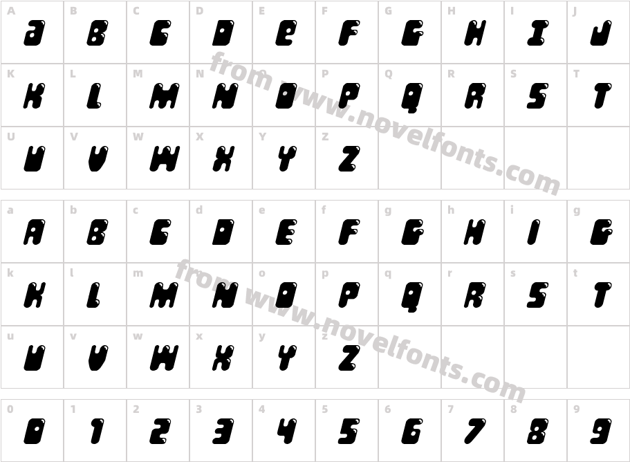 Bubble Butt ItalicCharacter Map