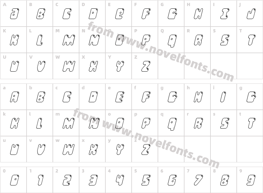 Bubble Butt Outline ItalicCharacter Map