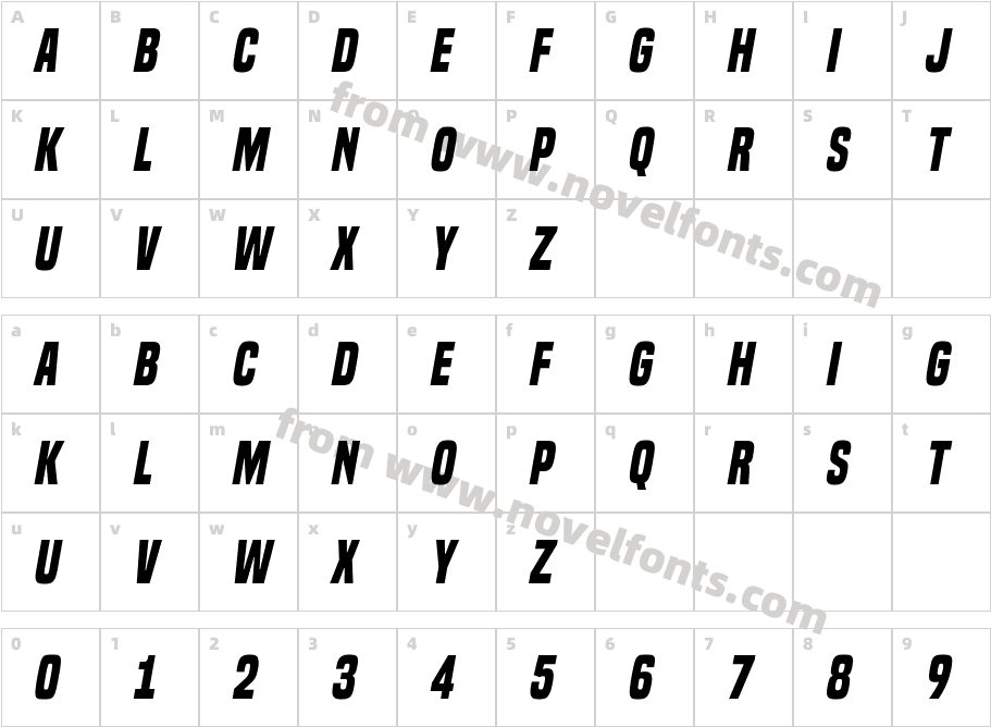 BuiltTitlingRg-BoldItalicCharacter Map