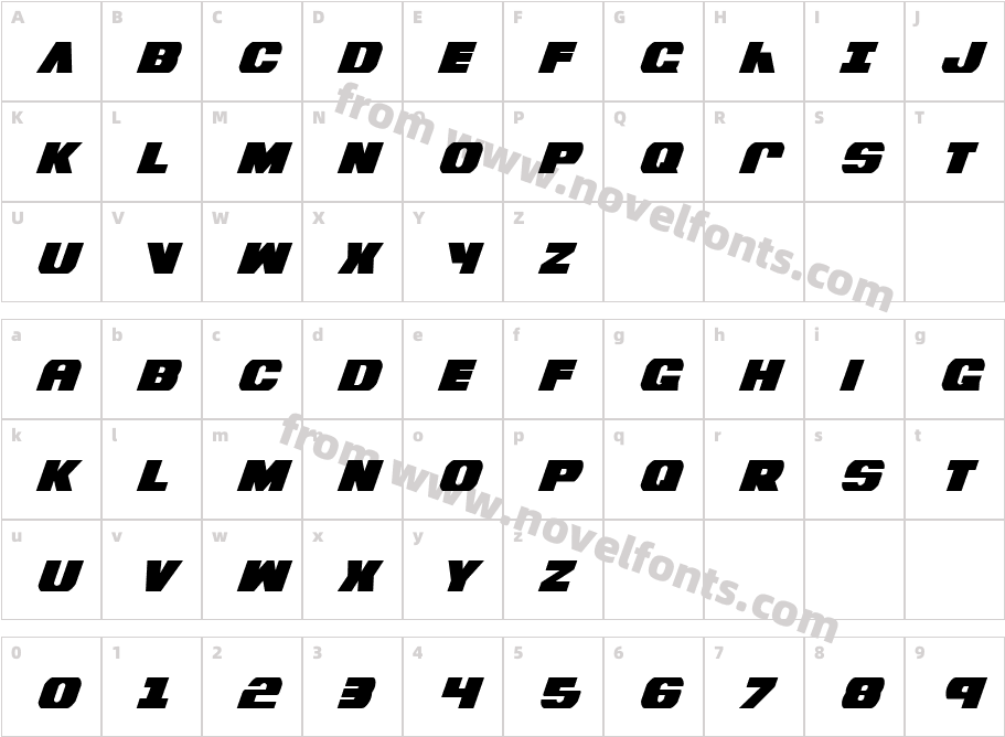 Bummer Condensed ItalicCharacter Map