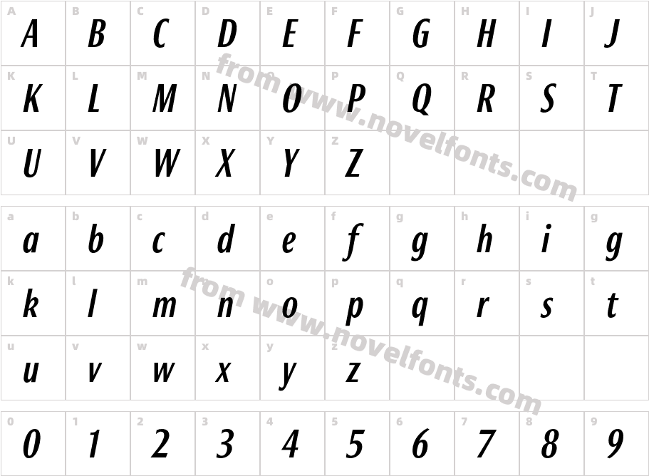 BureauRoxyMediumItalicCharacter Map