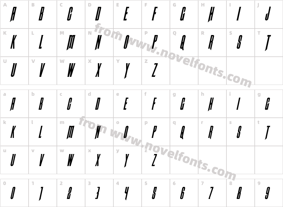 Butch & Sundance Condensed ItalicCharacter Map