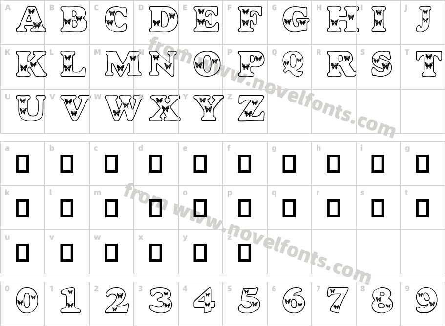 Butterfly LettersCharacter Map