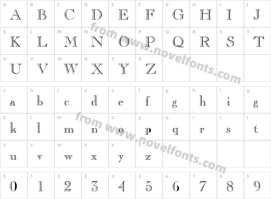 CASLONOPENFACE-ThinCharacter Map