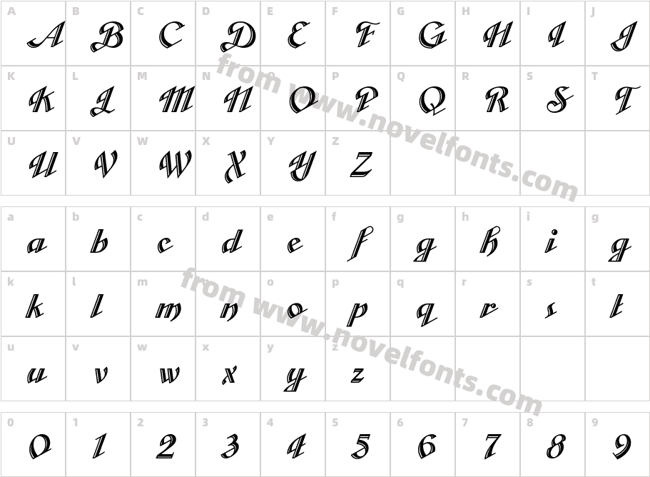 CabargaCursivaICGAlternateCharacter Map