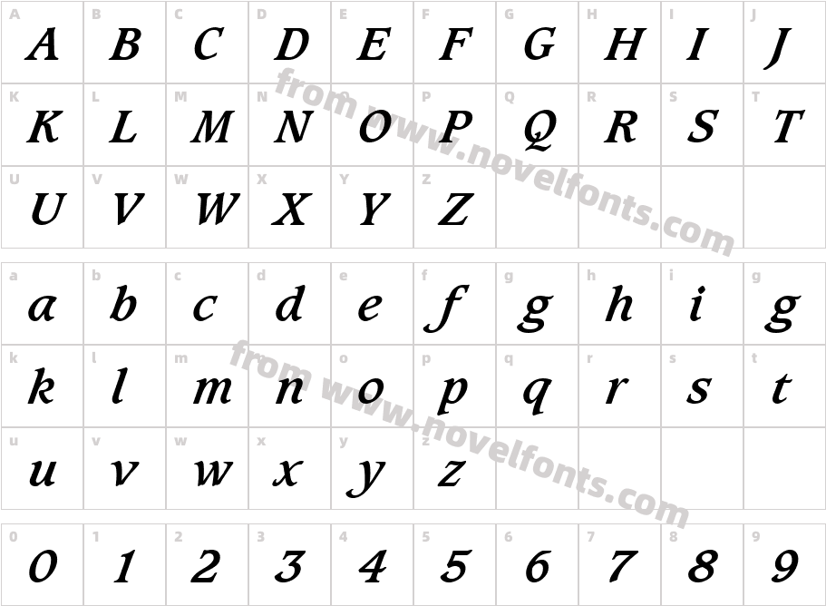 Caxton Bold Italic BTCharacter Map