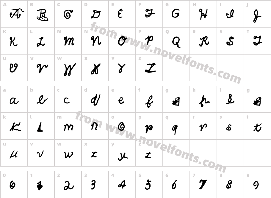 CalebsCoolHandwritingCharacter Map