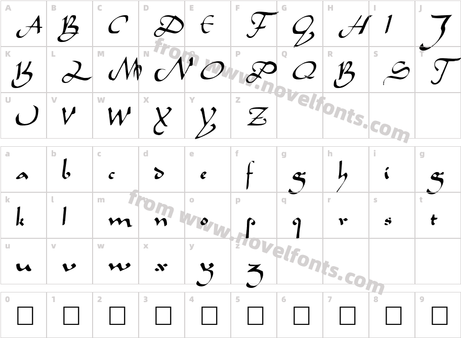 Caliph RegularCharacter Map