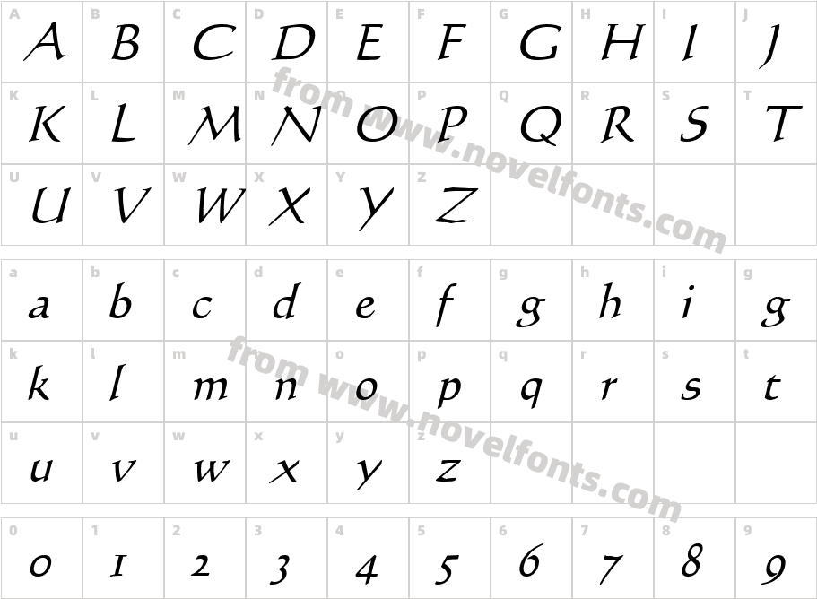 Calli 109 ItalicCharacter Map