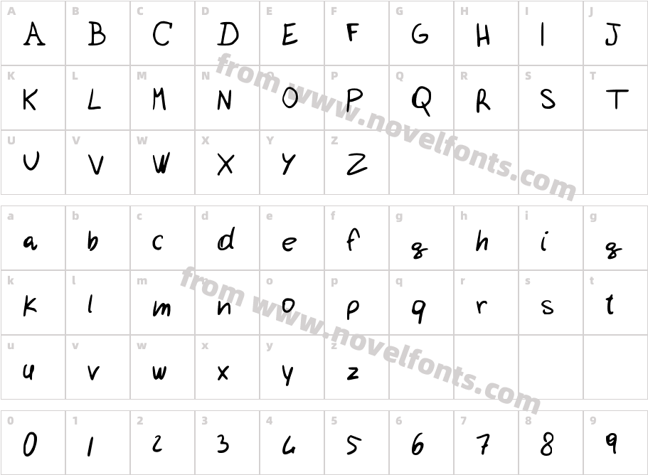 Calligrafia SaraCharacter Map