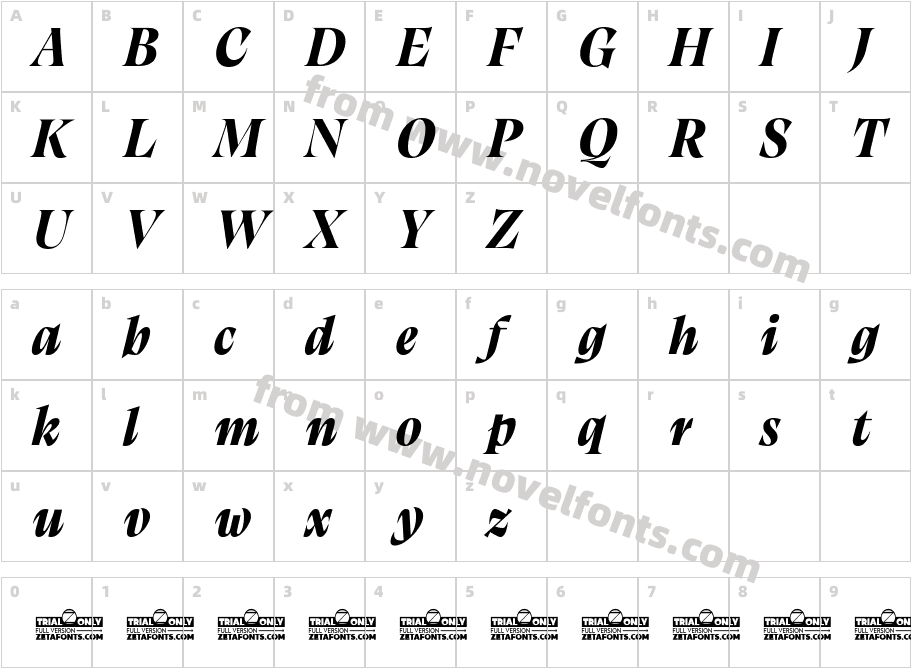 Calvino Grande Trial Extrabold ItalicCharacter Map