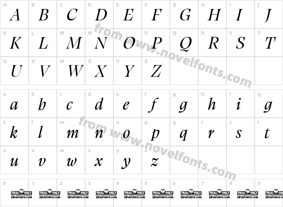 Calvino Grande Trial ItalicCharacter Map