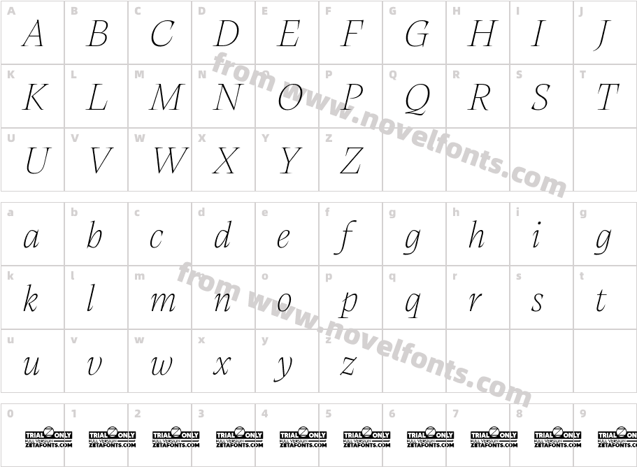 Calvino Grande Trial Thin ItalicCharacter Map