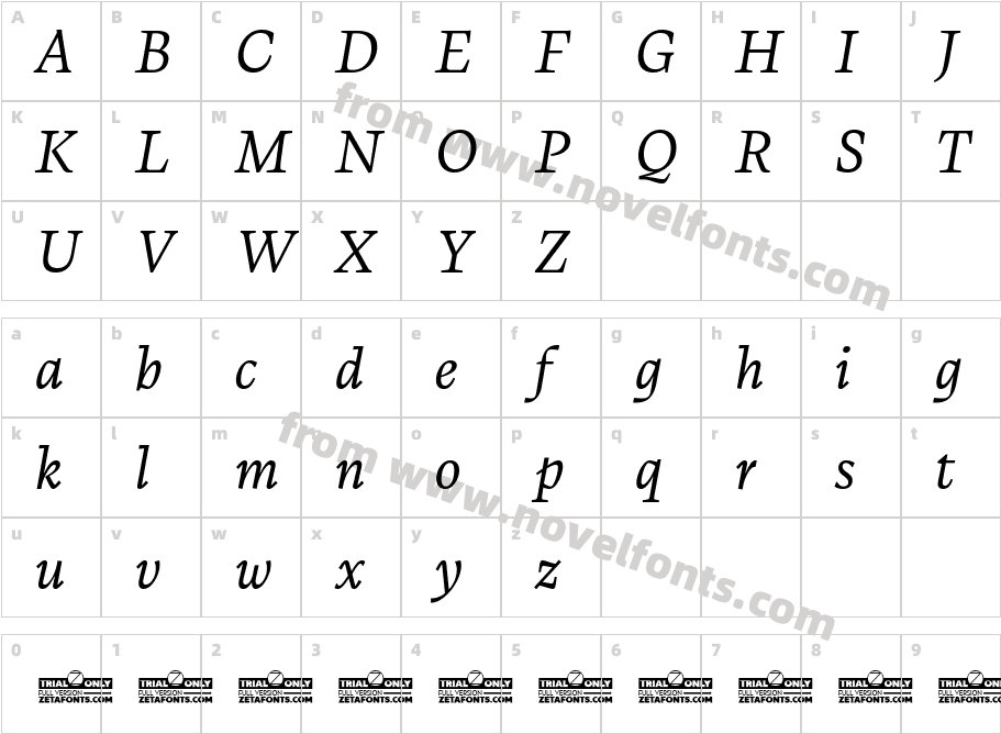 CalvinoTrial Book ItalicCharacter Map