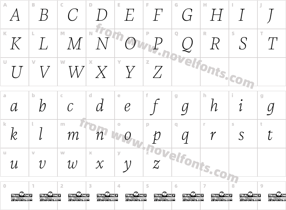 CalvinoTrial Extralight ItalicCharacter Map