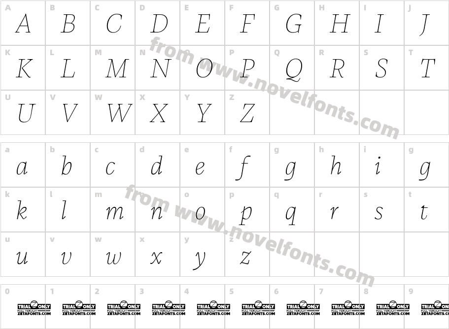 CalvinoTrial Thin ItalicCharacter Map