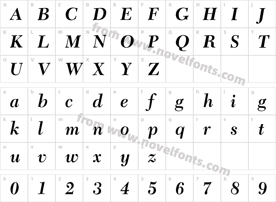 CameliaBoldItalicCharacter Map