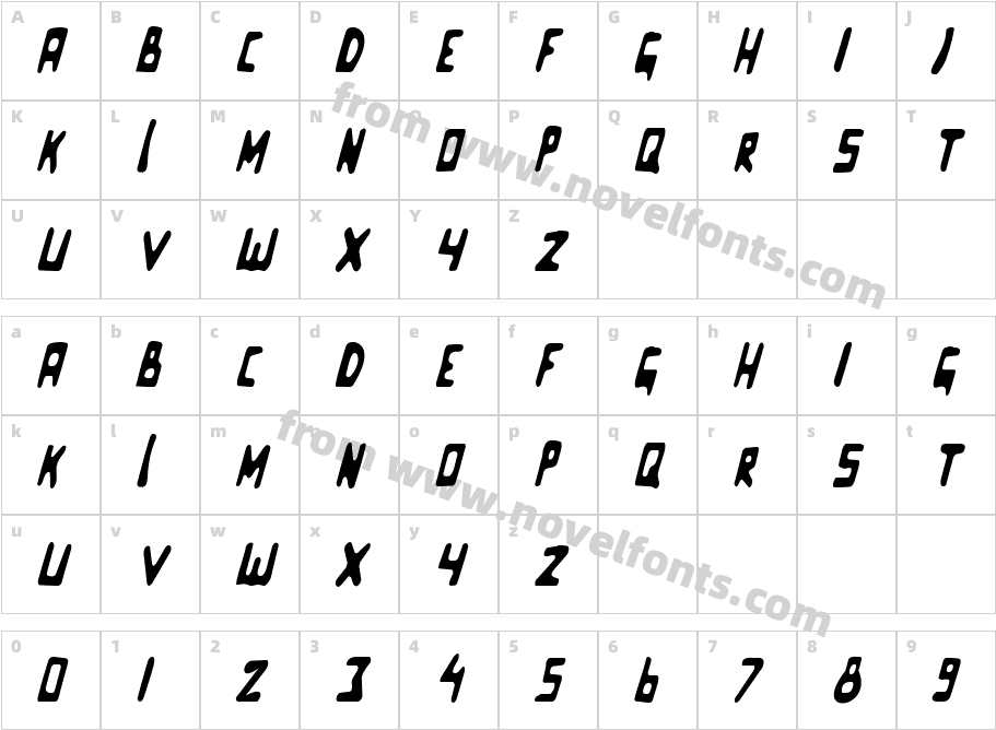 Celluloid Bliss Condensed Regular ItalicCharacter Map