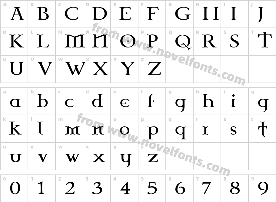 Celtic Garamond the 2ndCharacter Map