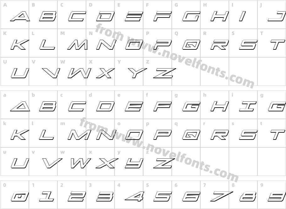 Capella 3D Condensed ItalicCharacter Map