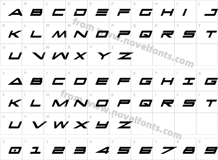 Capella Condensed Bold ItalicCharacter Map