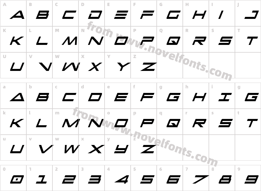 Capella Extra-condensed ItalicCharacter Map