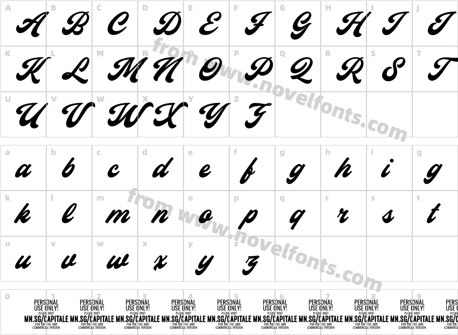 Capitaly Script PERSONAL USE RegularCharacter Map