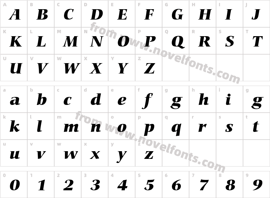 Carmina Black Italic BTCharacter Map