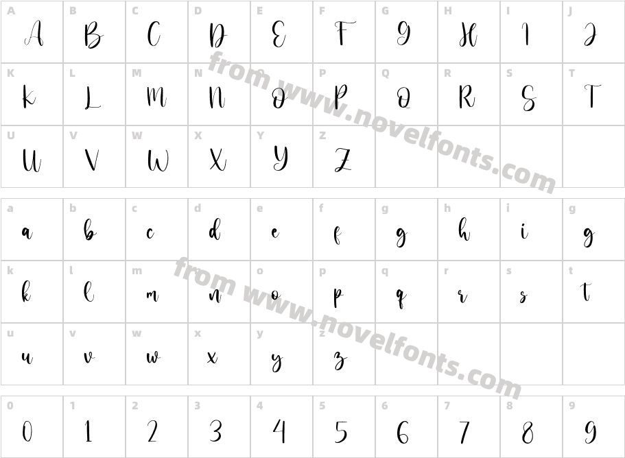 CarnationScript-RegularCharacter Map