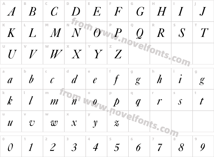 CaslonItalicPlainCharacter Map