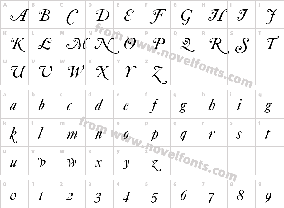 CaslonNo540SwaD ItalicCharacter Map