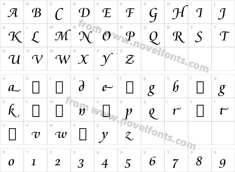 Cataneo Regular Swash BTCharacter Map